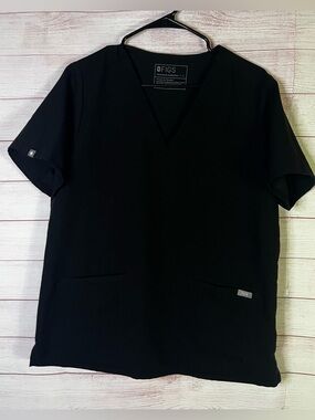 Figs Black CASMA 3 Pockets Short Sleeve Top Size Large